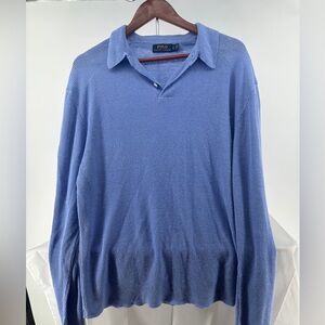 Polo Ralph Lauren linen blue long sleeve polo shirt